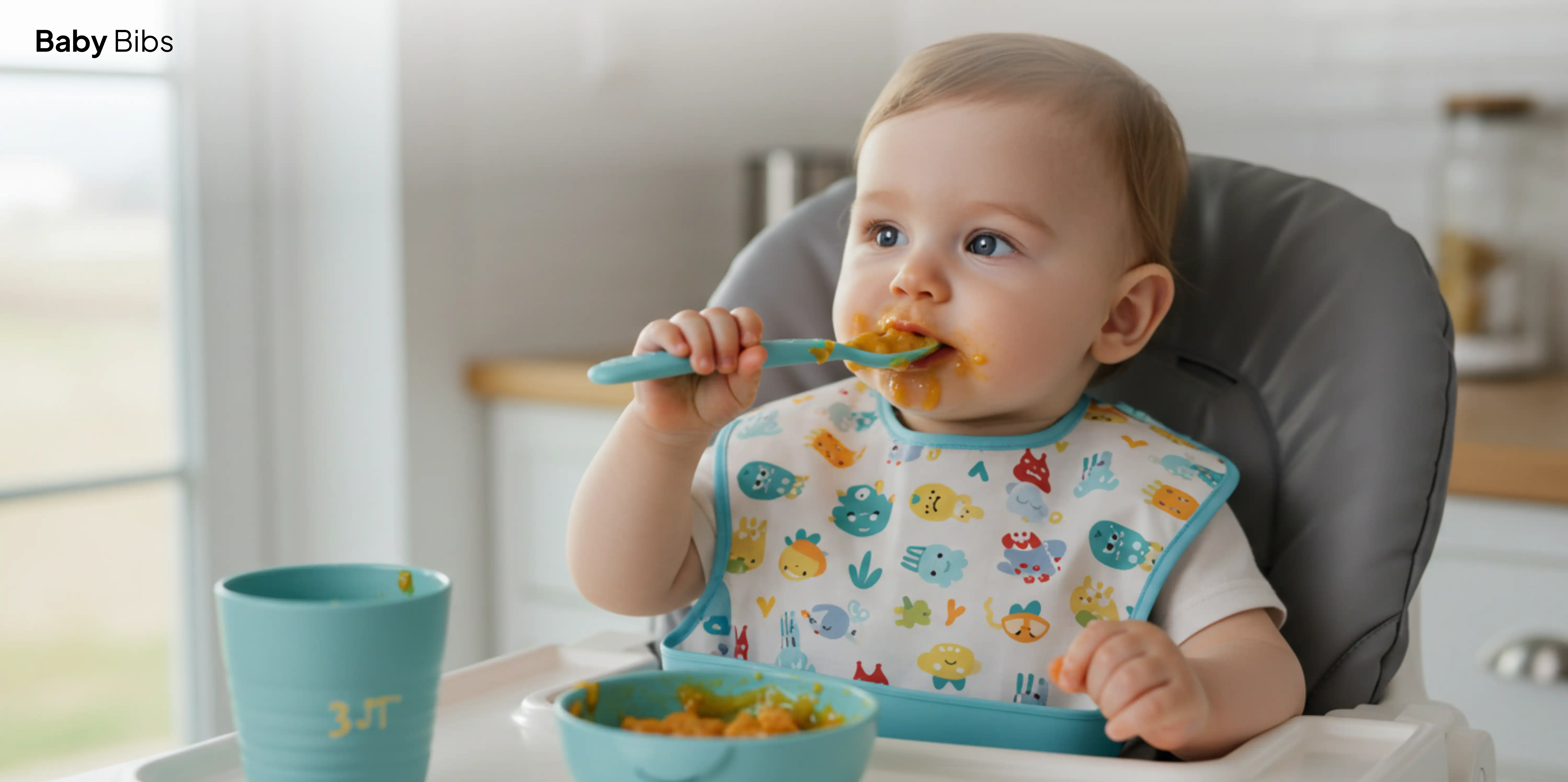 Baby eating with spoon